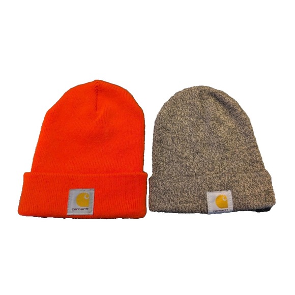 Carhartt A18 Men's Beanie Hat Lot Of 2 Winter Work Orange Brown - Picture 1 of 5